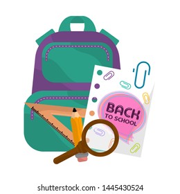 Back to school image with text and school objects - Vector