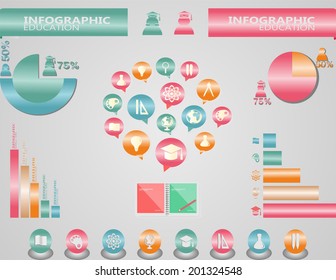 Back to school Info graphic set with charts and other elements. Vector illustration.