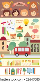 back to school infographic, data, school icons 