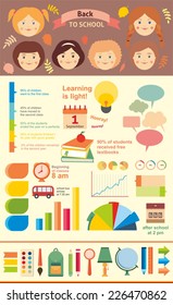 back to school infographic, data, school icons 