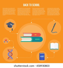 Back to school infographics concept icons flat design vector illustration. Concept icons of education and learning. Knowledge sign.