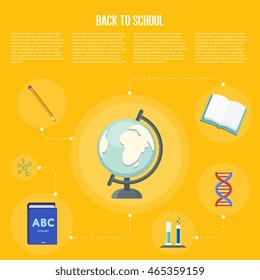 Back to school infographics concept icons flat design vector illustration. Concept icons of education and learning. Knowledge sign.