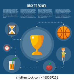 Back to school infographics concept icons flat design vector illustration. Concept icons of education and learning. Knowledge sign.