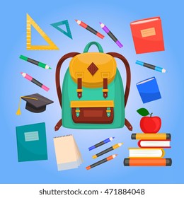 Back to school infographics concept icons flat design vector illustration. Concept icons of education and learning. Knowledge sign.