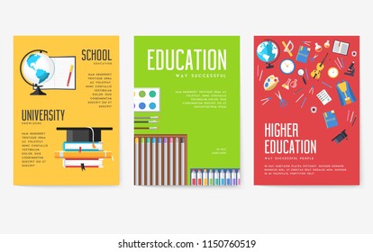 Back to school information cards set. Student template of flyear, magazines, posters, book cover, banners. College education infographic concept background. Layout illustrations modern 