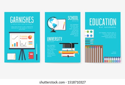 Back to school information cards set. Student template of flyear, magazines, posters, book cover, banners. College education infographic concept background. Layout illustrations modern 