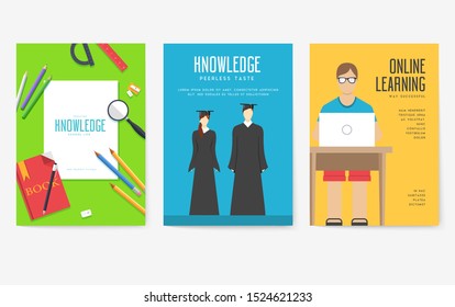 Back to school information cards set. Student template of flyer, magazines, posters, book cover, banners. College education infographic concept background. Layout illustrations modern 