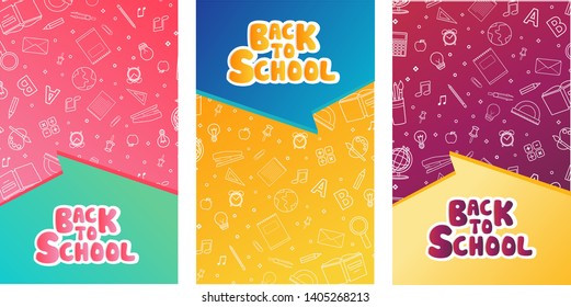 Back to school information pages set. Education template of flyer, magazines, posters, book cover, banner. Exam infographic concept background. Layout illustration template pages with typography text