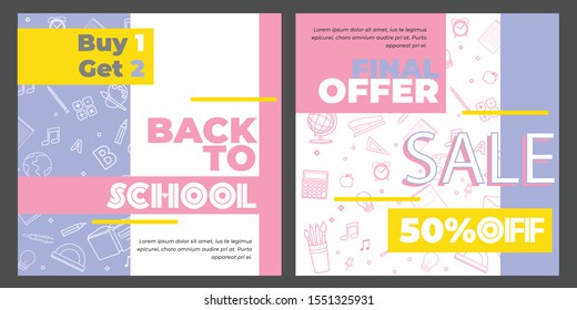 Back to school information pages set. Education template of flyer, magazines, posters, book cover, banner. Exam infographic concept background. Layout illustration template pages with typography text
