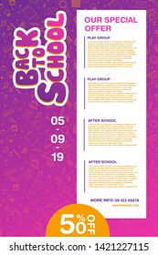 Back to school information poster. Education template of flyer, magazines, posters, book cover, banner. Exam infographic concept background. Layout illustration template pages with typography text.