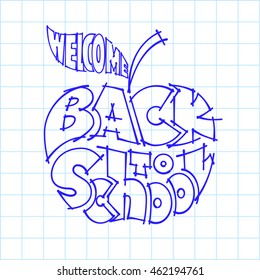 Back to school. Ink lettering inscribed in the apple shape