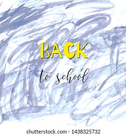Back to school ink watercolor blue splash doodles. Autumn vector tag, dry brush stroke, stripes pattern, university logo, stamp. Calligraphic hand written design label, typography, lettering.