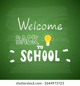  Back to school, inscription in chalk on a green board. School start day.