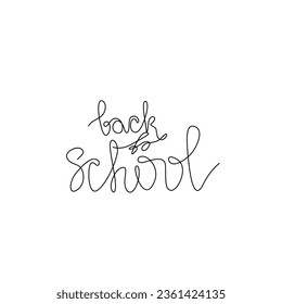 De vuelta a la escuela, inscripción, dibujo de línea continua, letra a mano pequeño tatuaje, impresión para ropa, camiseta, emblema, diseño de logotipo, una sola línea sobre un fondo blanco, ilustración vectorial aislada
