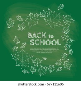 Back to school inscription on chalkboard with autumn leaves. Vector illustration to 1 september - beginning of the school year