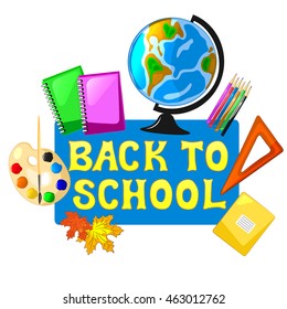 Back to school. Inscription. school supplies Vector illustration