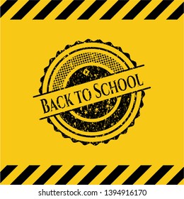 Back to School inside warning sign, black grunge emblem. Vector Illustration. Detailed.