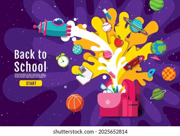 back to school,  Inspiration, Online Learning, study from home, flat design vector.