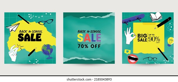 Back To School Instagram Social Media Post Background Template. Concept Of Education, Teaching, September. Hand Drawn Vector Doodle Illustration