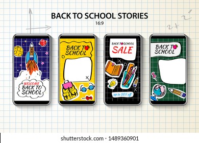 Back To School Instagram Stories Template. Streaming, Vector Illustration