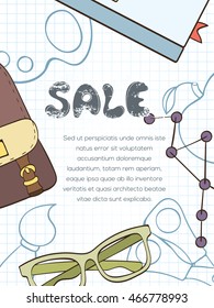 Back to school invitation card can be used for holiday cards, shop invitation, postcard or website banner.