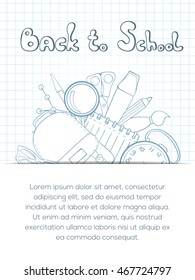 Back to school invitation card can be used for holiday cards, shop invitation, postcard or website banner.