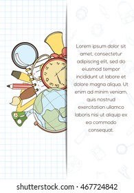 Back to school invitation card can be used for holiday cards, shop invitation, postcard or website banner.
