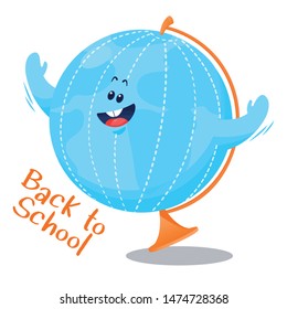 Back to school. Isolated funny cartoon globe.