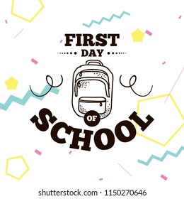 Back to school. Isolated vector element. First day of school logo. Calligraphy, lettering design. Typography for greeting cards, posters, banners.