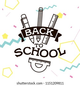 Back to school. Isolated vector element. First day of school logo. Calligraphy, lettering design. Typography for greeting cards, posters, banners.