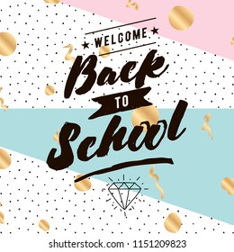 Back to school. Isolated vector element. First day of school logo. Calligraphy, lettering design. Typography for greeting cards, posters, banners.