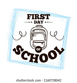 Back to school. Isolated vector element. First day of school logo. Calligraphy, lettering design. Typography for greeting cards, posters, banners.