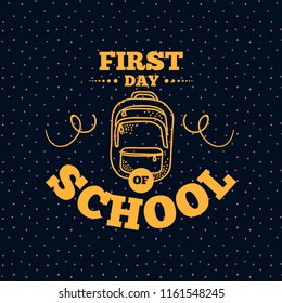 Back to school. Isolated vector element. First day of school logo. Calligraphy, lettering design. Typography for greeting cards, posters, banners.