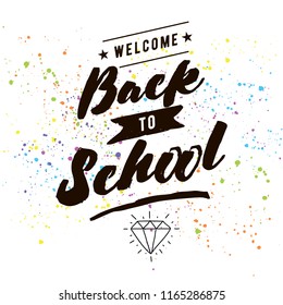 Back to school. Isolated vector element. First day of school logo. Calligraphy, lettering design. Typography for greeting cards, posters, banners.