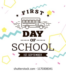 Back to school. Isolated vector element. First day of school logo. Calligraphy, lettering design. Typography for greeting cards, posters, banners.