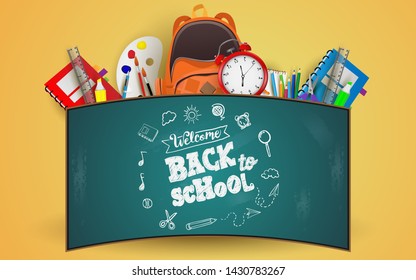 Back to school with school items and elements. background and poster for back to school