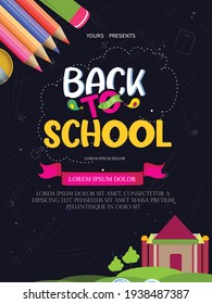 Back to school with school items and elements, Online Learning, study from home, back to school, flat design