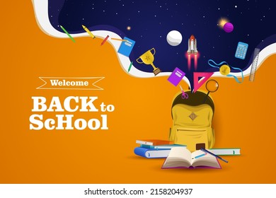 Back to school with school items and elements. space imagination. 