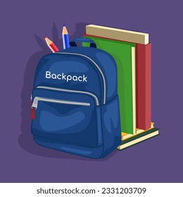Back to school with school items and elements. space imagination. School backpack