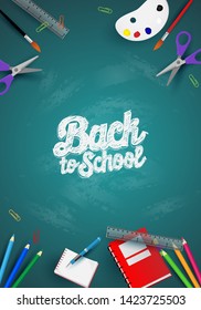 Back to school with school items and elements. vector banner design.