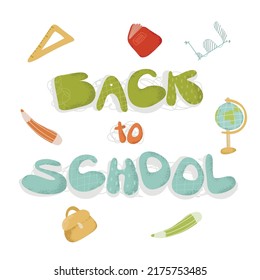 Back to school with school items and elements. vector banner design. Background Banner with text, Backpack and Educational Supplies, Pen, Pencil. school doodle ellement