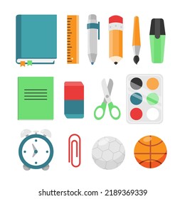 Back to school items set isolated on white background. Education workspace equipment