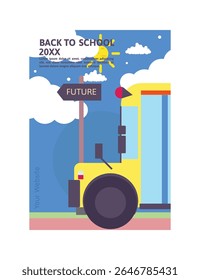 Back to School Journey Poster with School Bus and Future Sign