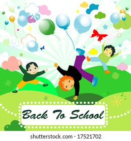 back to school;  joyful design with children playing