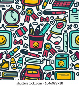 back to school kawaii doodle cartoon pattern designs for stickers, backgrounds, wallpapers, clothes, decorations and more 