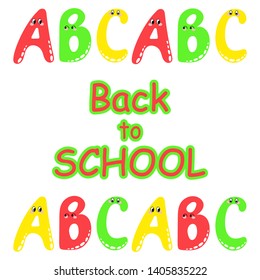 Back to school. Kawaii letters. Cute cartoon alphabet. Vector illustration