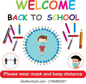 Back to school . keep your distance . covid-19 back to school Vector illustration
