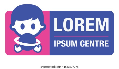 Back to school. Kid holding a globe in hands with big signboard - vector logo