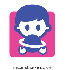 Back to school. Kid holding a globe in hands with pink background - vector flat graphic icon