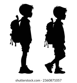 Back to School Kid Silhouette on White.